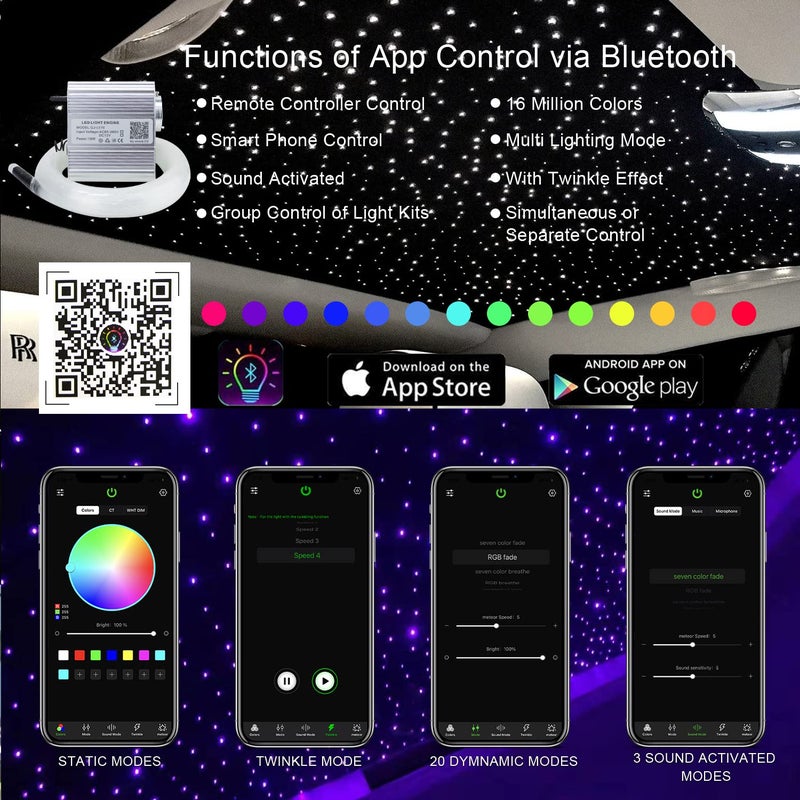 AKEPO 10W RGBW Fiber Optic Lights kit Twinkle+APP Control+Music Effect Star Ceiling Sky Light Kit for Car & Home, Optical Fiber Cable 200pcs 0.03in/0.75mm 9.8ft/3m + 28key RF Remote Control - Image 3